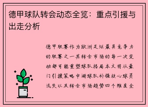 德甲球队转会动态全览：重点引援与出走分析