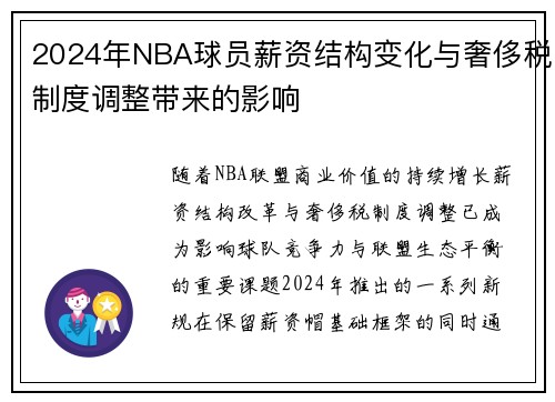 2024年NBA球员薪资结构变化与奢侈税制度调整带来的影响